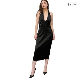 NWT Jason Wu Black Satin Halter Midi in XS